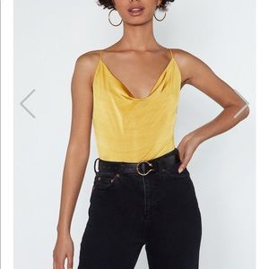 cowl neck satin bodysuit